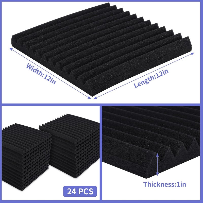Dmsky 24 Pack Acoustic Panels, 1" X 12" X 12" Acoustic Foam Panels, Sound Proof Foam Panels, Self-Adhesive Soundproof Wall Panels ,Fire-Proofed Soundproofing Wedges,Acoustic Treatment Foams for Home-Black - Image 4
